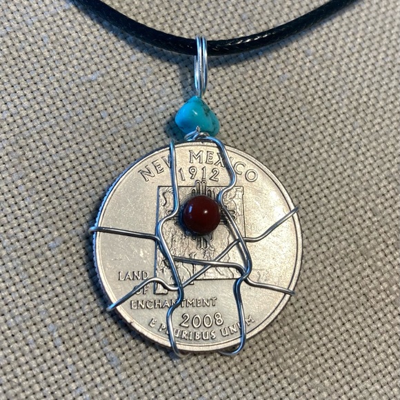 New Mexico Turquoise Red Jasper State Quarter Necklace - Picture 4 of 4